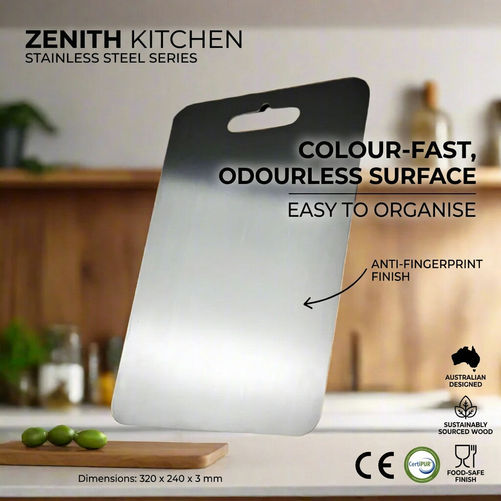 Titanium Cutting Board – medical-grade, non-porous, lightweight