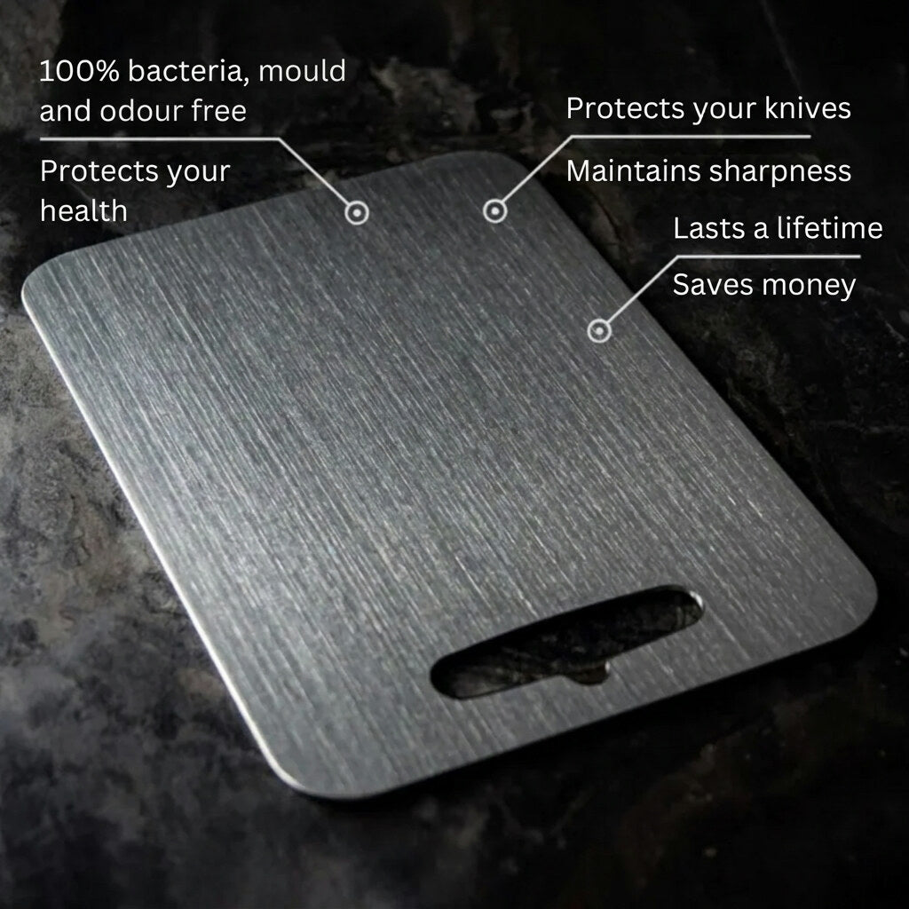 Titanium Cutting Board – medical-grade, non-porous, lightweight