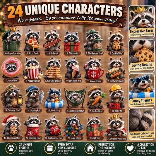 Raccoon Advent Calendar – 24 collectible figurines, one unique character a day