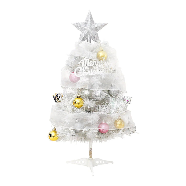 White Tabletop Christmas Tree – mini tree with silver star and LED lights