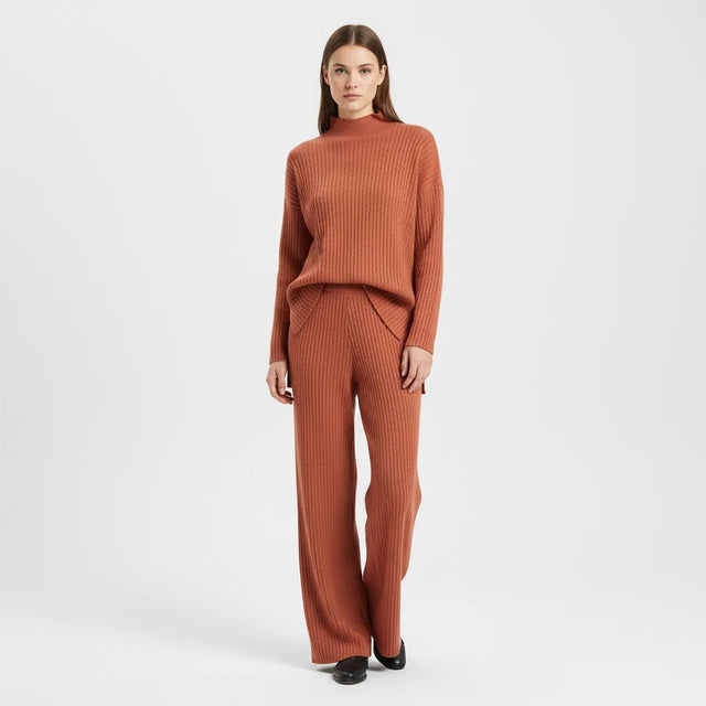 Women's Turtleneck Loungewear Set – knit jumper, wide-leg trousers