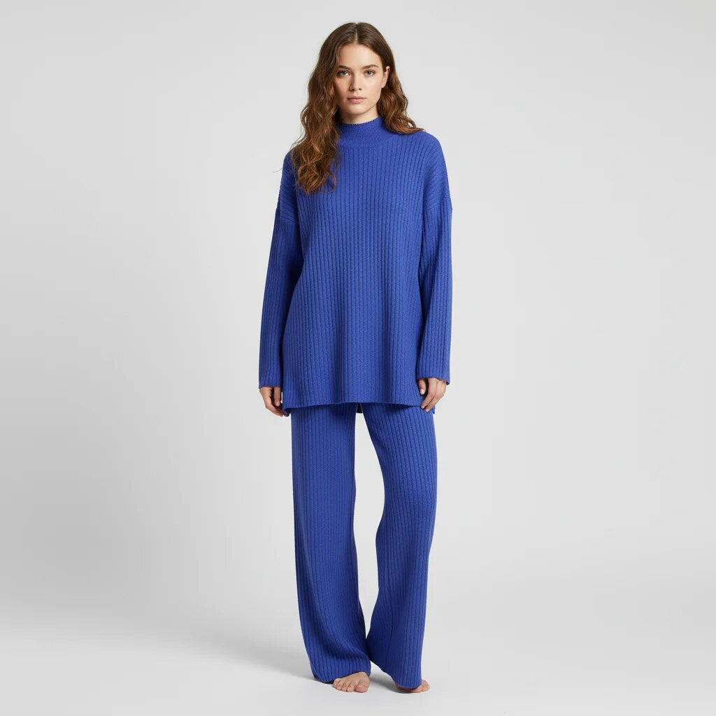 Women's Turtleneck Loungewear Set – knit jumper, wide-leg trousers