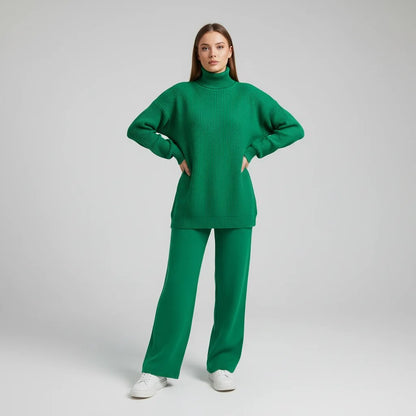 Women's Turtleneck Loungewear Set – knit jumper, wide-leg trousers