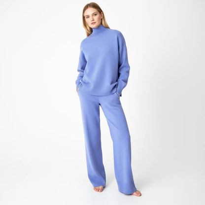 Women's Turtleneck Loungewear Set – knit jumper, wide-leg trousers