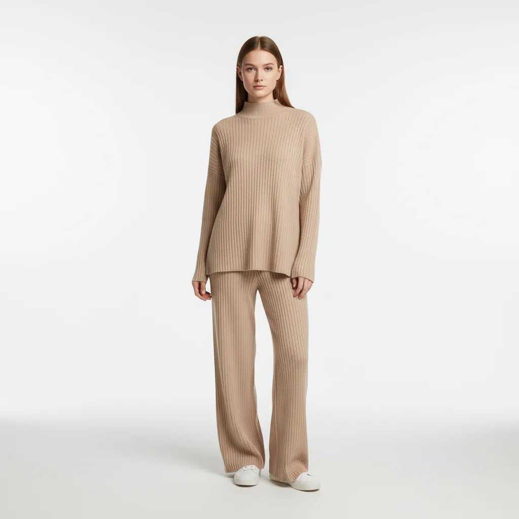 Women's Turtleneck Loungewear Set – knit jumper, wide-leg trousers