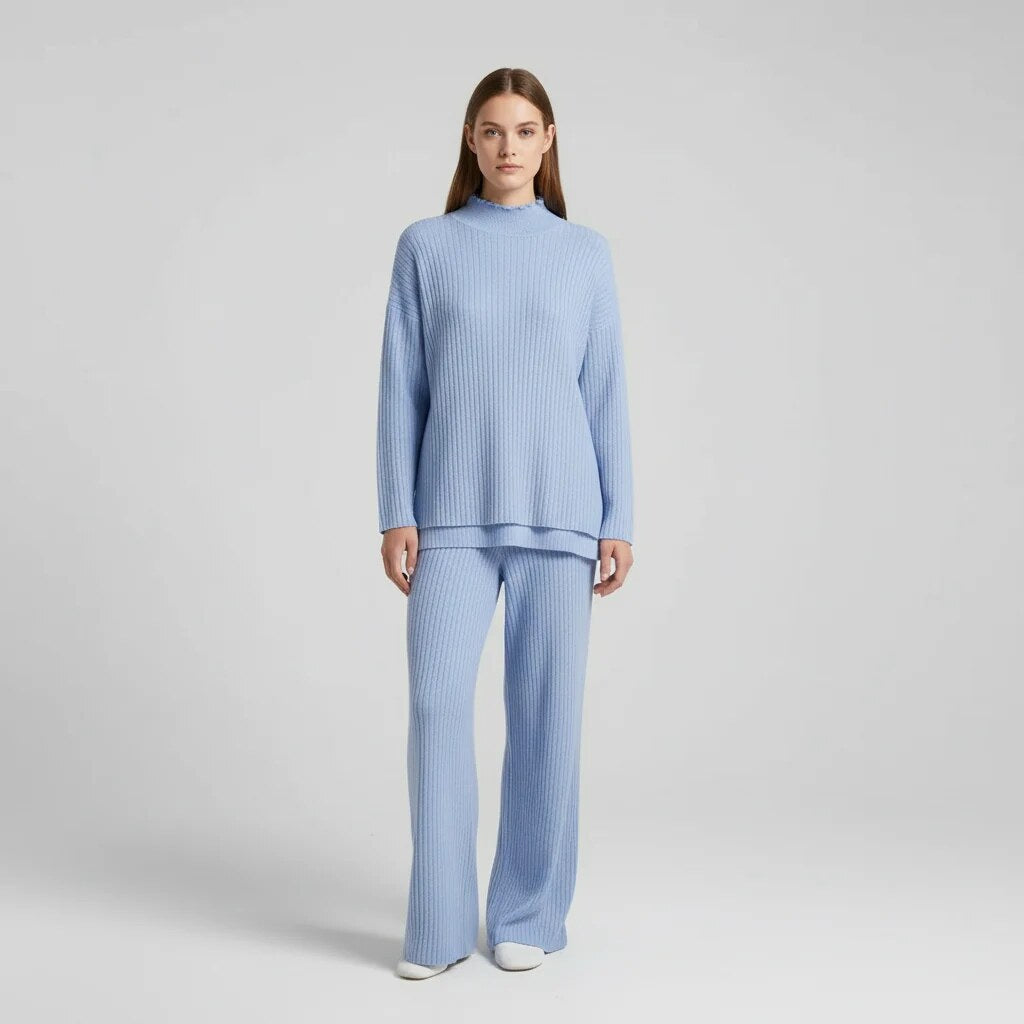 Women's Turtleneck Loungewear Set – knit jumper, wide-leg trousers