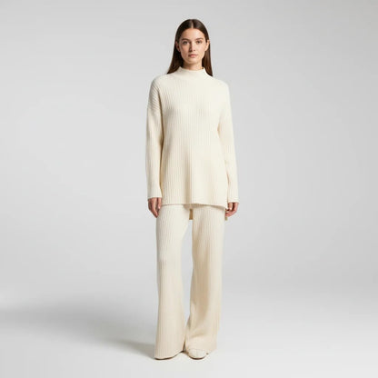Women's Turtleneck Loungewear Set – knit jumper, wide-leg trousers