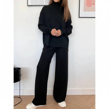 Women's Turtleneck Loungewear Set – knit jumper, wide-leg trousers