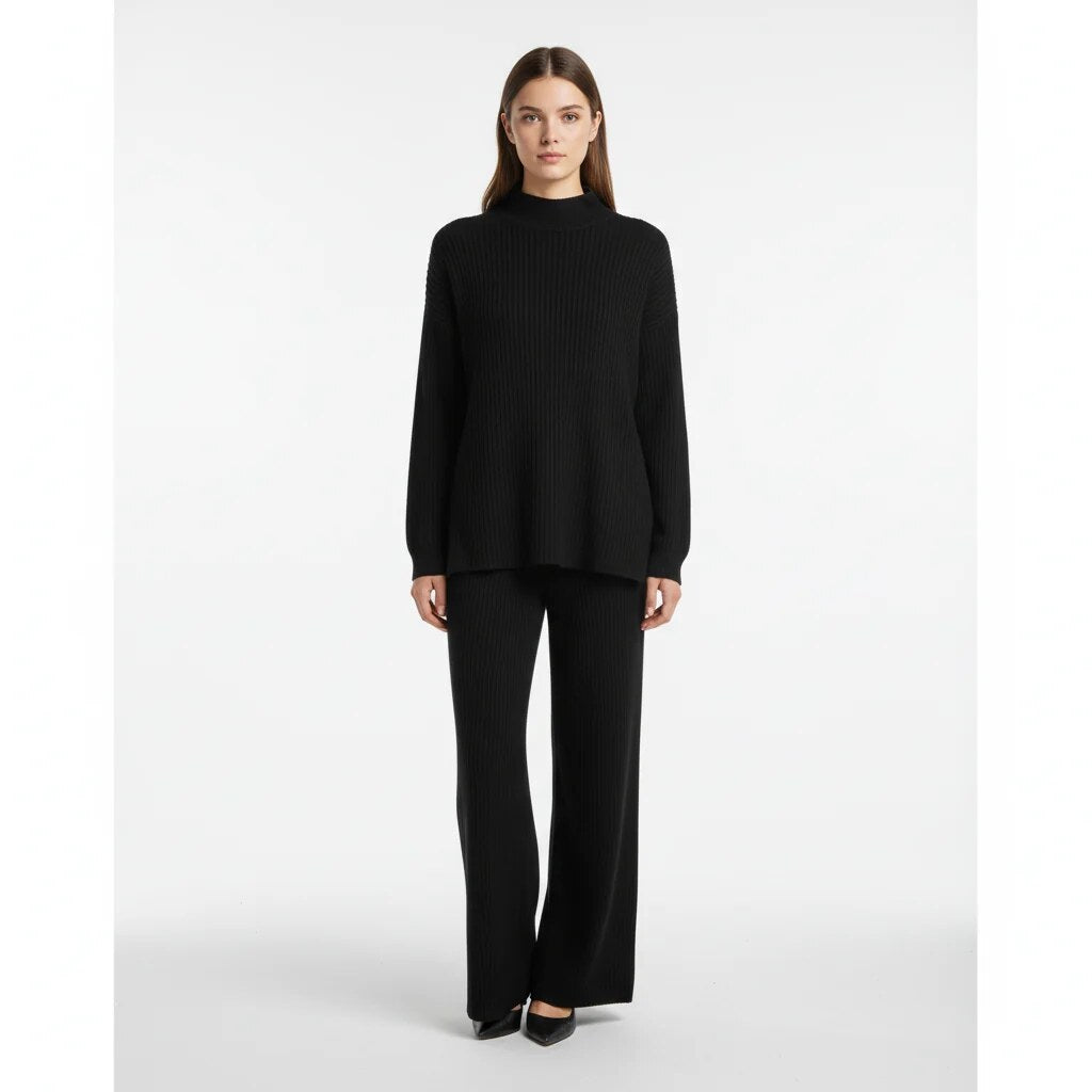 Women's Turtleneck Loungewear Set – knit jumper, wide-leg trousers