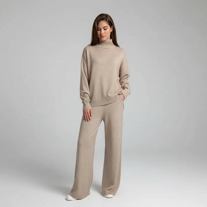 Women's Turtleneck Loungewear Set – knit jumper, wide-leg trousers
