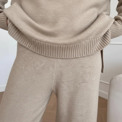 Women's Turtleneck Loungewear Set – knit jumper, wide-leg trousers