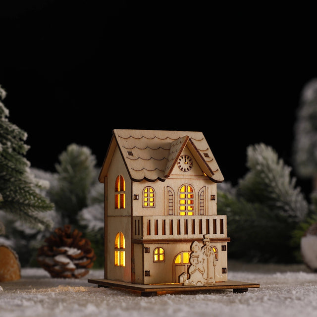 Wooden Christmas House – lit wooden cottage with LED light, three designs
