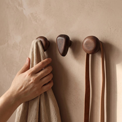 Wooden Wall Hooks Set – organic rounded shapes, four pieces