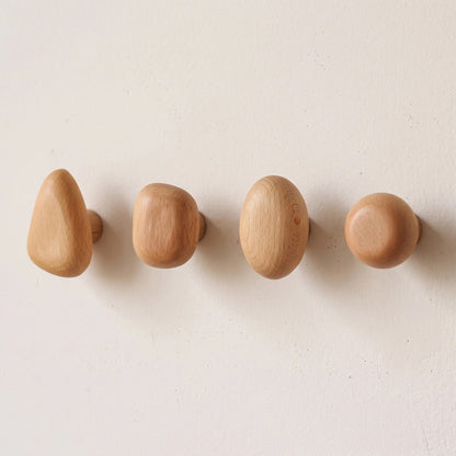 Wooden Wall Hooks Set – organic rounded shapes, four pieces