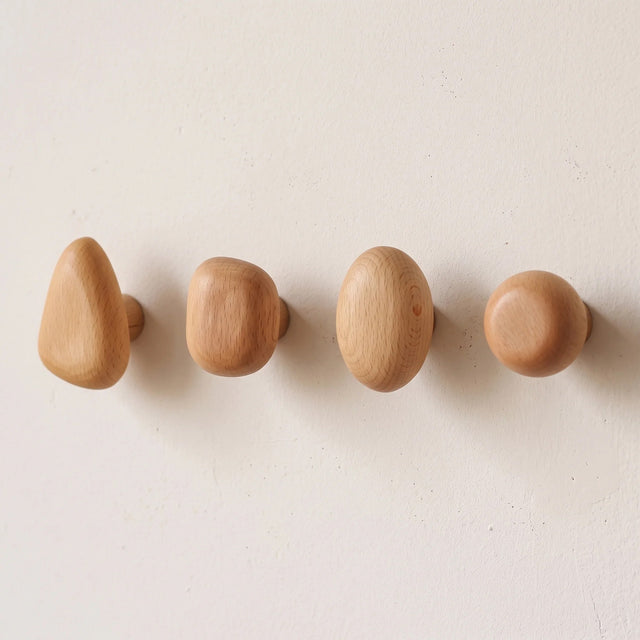 Wooden Wall Hooks Set – organic rounded shapes, four pieces