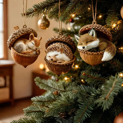 Woodland Animal Ornaments – acorn design, hand-painted details