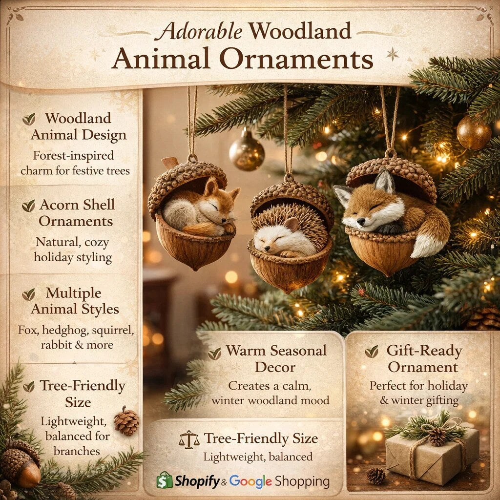 Woodland Animal Ornaments – acorn design, hand-painted details